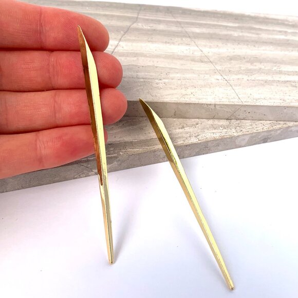 New ~ Anthropologie Gold Long Angled Bar Earrings - Picture 2 of 6